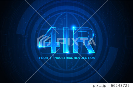 Fourth industrial revolution on futuristic hud with world map globe. concept of automatization, machinery, robotic technology, industrial revolution and artificial intelligence. 66248725