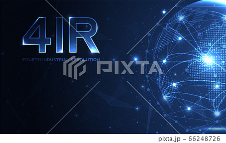 Fourth industrial revolution on futuristic hud with world map globe. concept of automatization, machinery, robotic technology, industrial revolution and artificial intelligence. 66248726