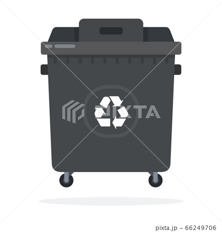Large black trash can on wheels flat isolated 66249706