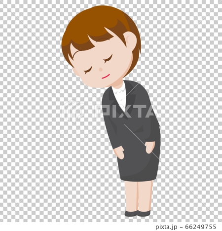 スーツの女性 キャラクター お辞儀 全身 2 5頭身 カットイラストのイラスト素材