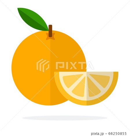 Orange with a stem and leaf and segment of orange flat isolated Orange with a stem and leaf and segment of orange flat isolated 66250855