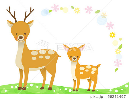 かわいい鹿の親子のイラスト フレームのイラスト素材