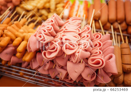 Meat ball, Sausage and ham on a stick Meat ball, Sausage and ham on a stick 66253469