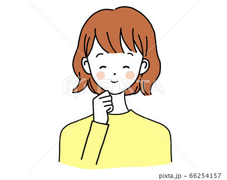 わくわくしながら手を顔にあて微笑む女性のイラスト素材 わくわくしながら手を顔にあて微笑む女性のイラスト素材