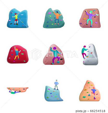 Indoor climbing icon set, cartoon style Indoor climbing icon set, cartoon style 66254518