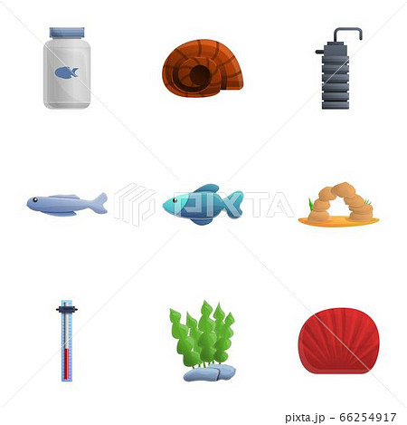 Aquarium element icon set, cartoon style Aquarium element icon set, cartoon style 66254917