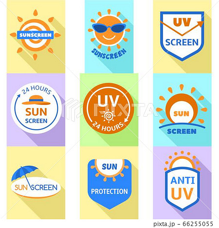 Sun protection logo set, flat style 66255055
