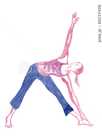 ヨガ 三角のポーズ 水彩イラスト ヨガ 三角のポーズ 水彩イラスト 66255406