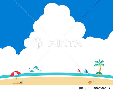 夏 海 背景素材 入道雲 海岸のイラスト素材