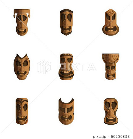 Aztec idol icon set, cartoon style Aztec idol icon set, cartoon style 66256338