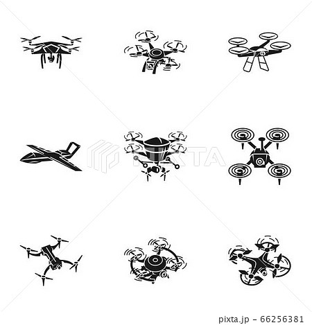 Flying Drone Icon Set Simple Styleのイラスト素材