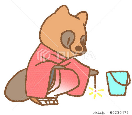 線香花火と浴衣を着たタヌキ（赤色） 66256475