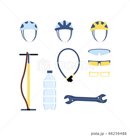 Set of bicycle accessories for cycling, helmets and pump, bottle and glasses. Set of bicycle accessories for cycling, helmets and pump, bottle and glasses. 66256486