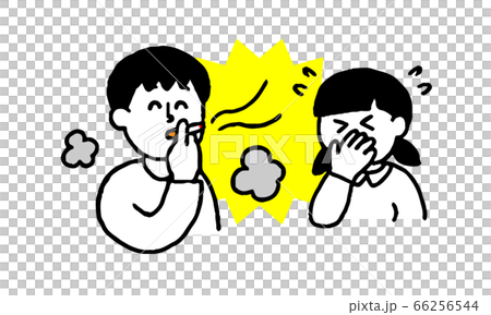 タバコを吸う男性と煙・においを嫌がる女の子（シンプル） 66256544