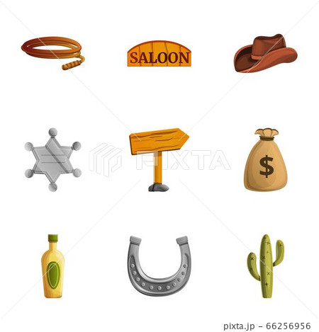 Cowboy tools icon set, cartoon style 66256956