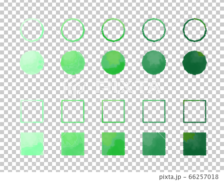 緑 丸 四角 水彩タッチのデザイン素材のイラスト素材