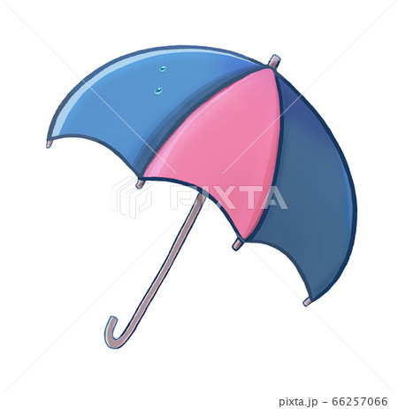 水滴がついた青とピンクのボーダー傘のイラスト素材