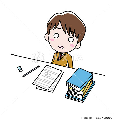 机に向かっているが勉強する気が起きない男の子 66258005