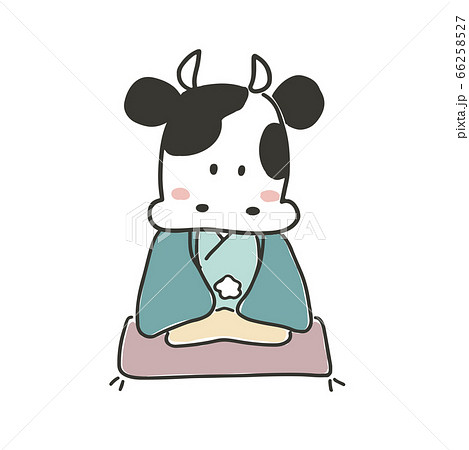 着物を着たかわいい牛のイラスト素材