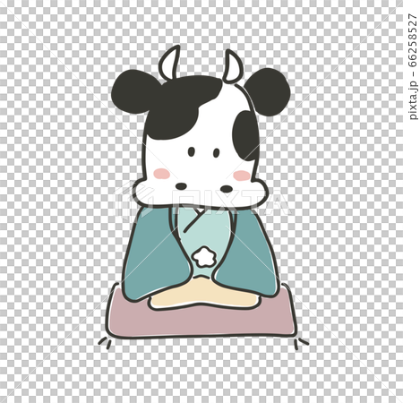 着物を着たかわいい牛のイラスト素材