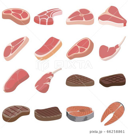 Steak icons set, flat style 66258861