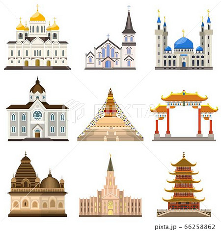 Temple icons set, flat style Temple icons set, flat style 66258862
