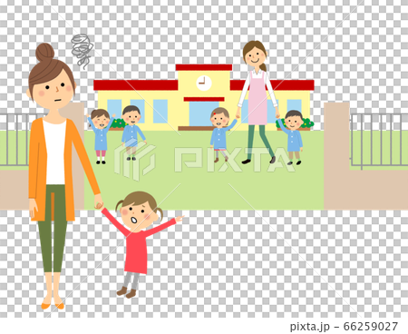 保育園に行きたがる待機児童とお母さん 66259027