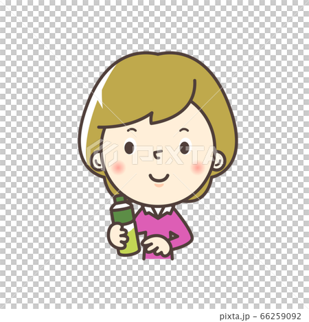 ペットボトルのお茶を持つ女性のイラスト 66259092