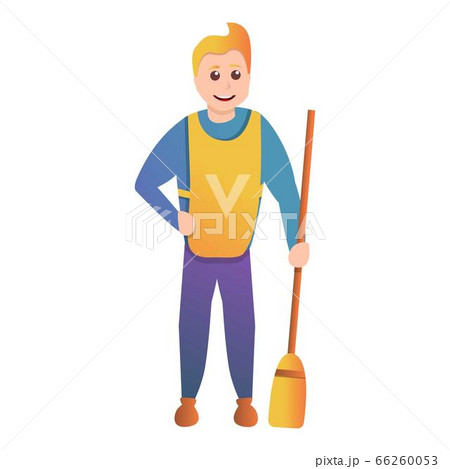 Volunteer take broom icon, cartoon style Volunteer take broom icon, cartoon style 66260053