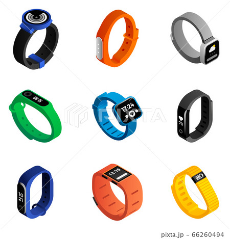 Fitness tracker icons set, isometric style 66260494