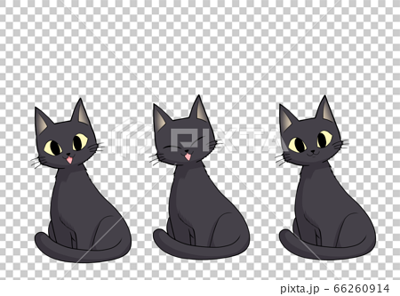 おすわりしている黒猫 正面 セット のイラスト素材