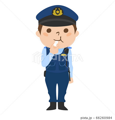 警笛を吹いてる男性警察官のイラスト のイラスト素材