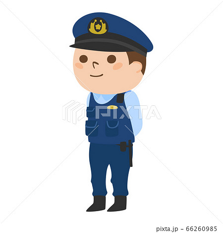 交番の前で立っている男性警察官のイラスト のイラスト素材
