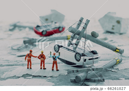 災害後の街のジオラマ風景のイメージ 66261027