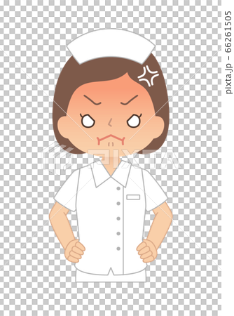 一名護士生氣，他的手放在腰間，臉紅 66261505