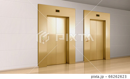 Metal elevator doors in modern office hallway Metal elevator doors in modern office hallway 66262623