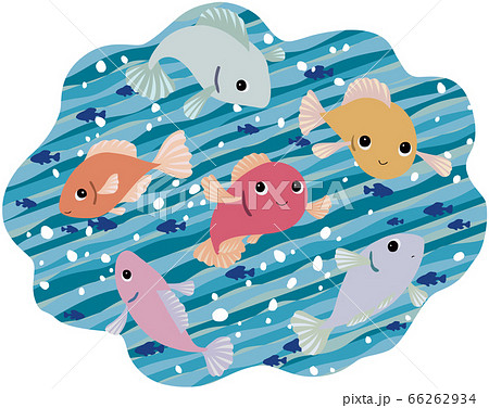 水の中を泳ぐかわいい魚のイラストのイラスト素材