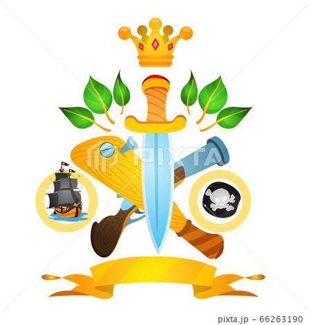 Sketch of tattoo with daggers, a crown and a baseball bat. Illustration with machetes. Drawing on themes Ganster to design T-shirts, playing cards, theme parties 66263190