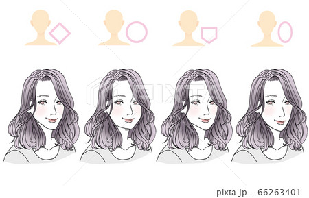 顔型別ヘアスタイルイラスト 顔型別ヘアスタイルイラスト 66263401