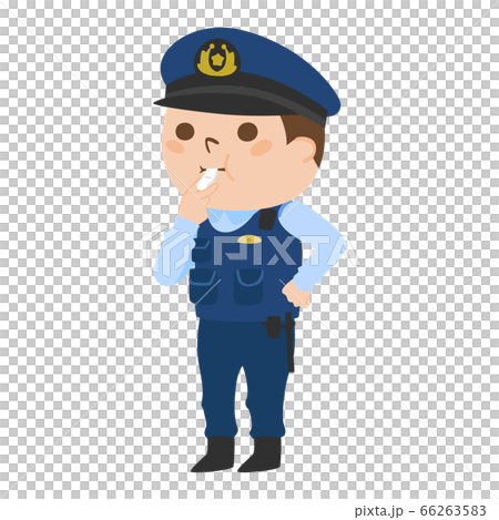 笛を吹いてる男性警察官のイラスト のイラスト素材