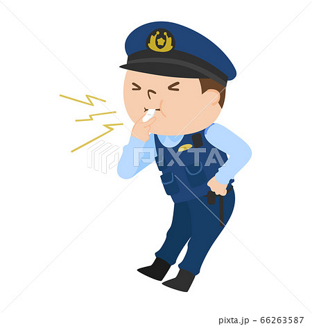 笛を強く吹いてる男性警察官のイラスト のイラスト素材