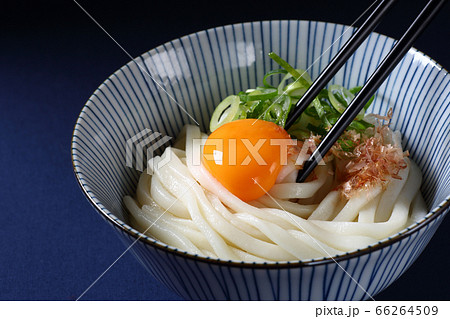 釜玉うどん、紺色背景 釜玉うどん、紺色背景 66264509