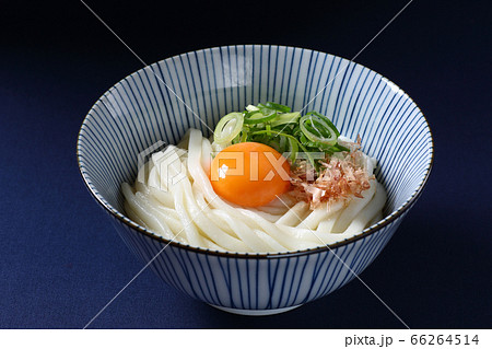 釜玉うどん、紺色背景 釜玉うどん、紺色背景 66264514
