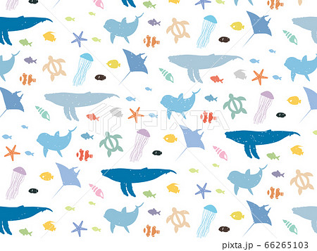 海の生き物 シームレスパターン壁紙背景のイラスト素材 66265103 Pixta