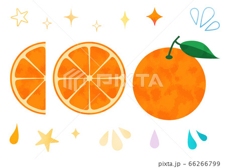水彩風のオレンジ 蜜柑 キラキラや水滴のイラストセットのイラスト素材