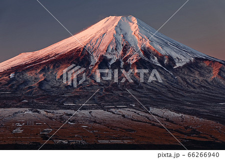 忍野・杓子山から見る朝焼けの富士山 66266940