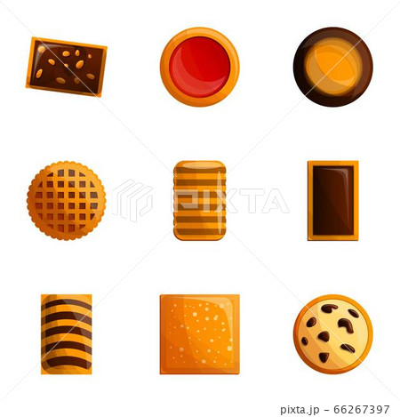 Tasty cookie icon set, cartoon style Tasty cookie icon set, cartoon style 66267397
