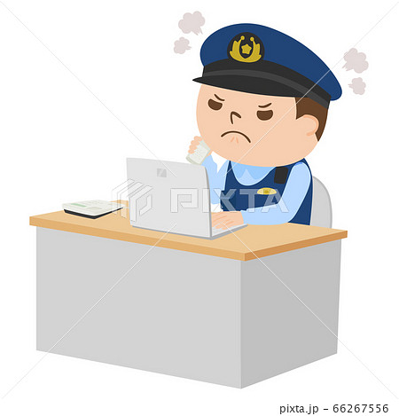 電話相手にイライラ怒ってる男性警察官のイラスト。 66267556