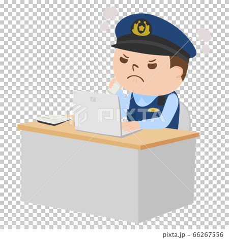 電話相手にイライラ怒ってる男性警察官のイラスト。 66267556