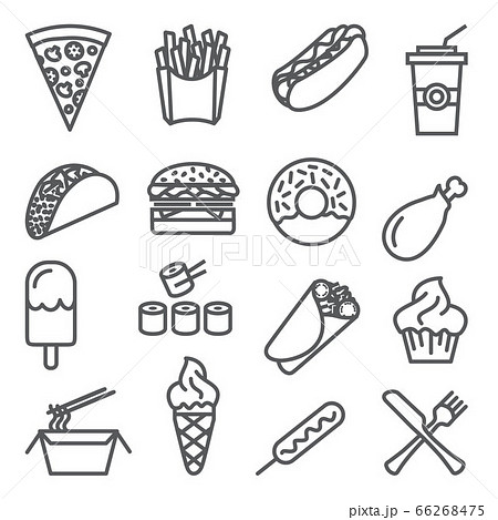Fast food line icons set on white background 66268475